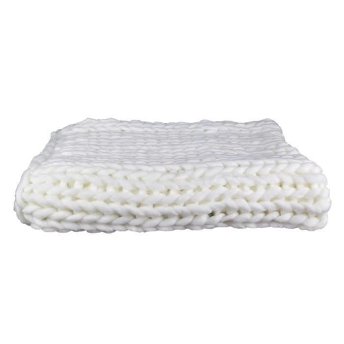 Plaid - Home Deco Factory - Grosse Maille Chunky - Ecru - 120 X 150 Cm