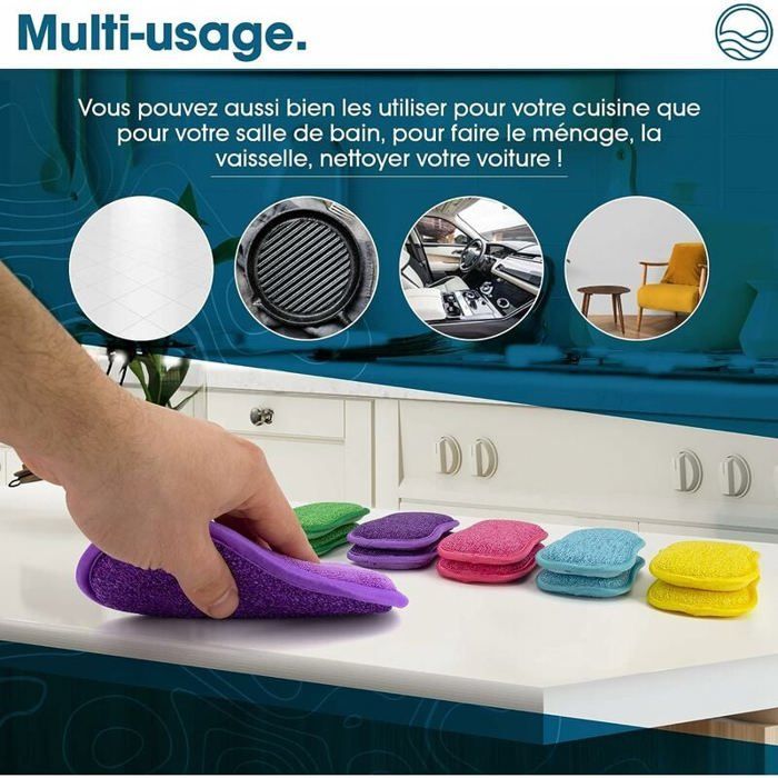 Lot de 10 Éponges Microfibre Lavables et Réutilisables - Éponge Vaisselle et Cuisine - Ecologique - Plusieurs Couleurs Multi-Usages