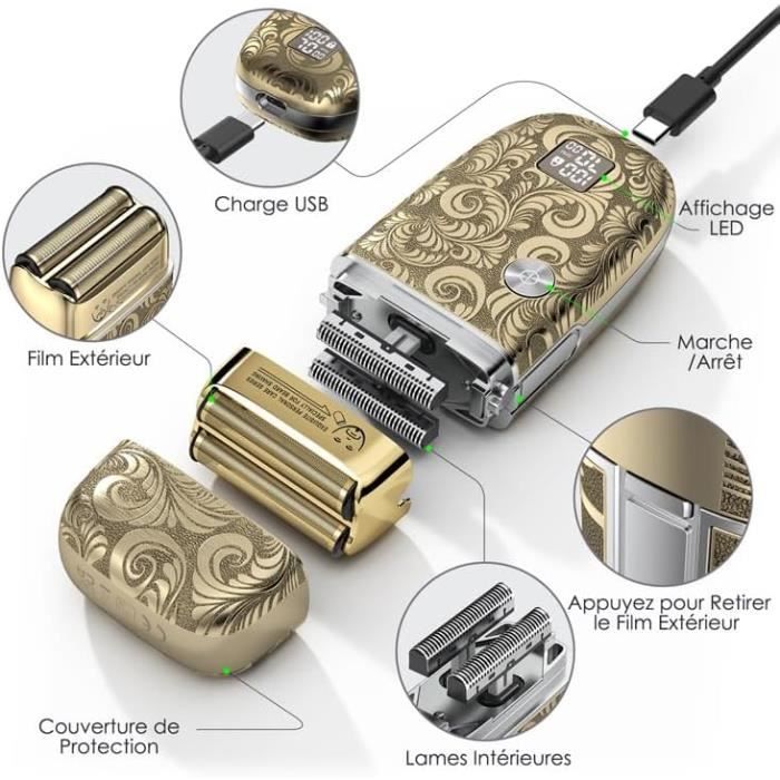 Recortadora de barba para hombre y cortapelos eléctrico profesional para hombre, afeitadora de cabeza calva recargable con LED, adecuada para P[J173]