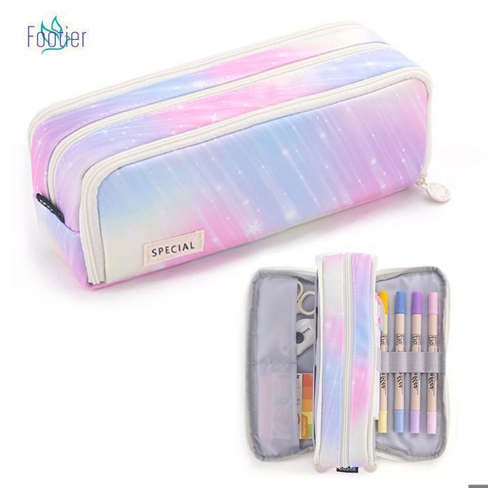 Trousse à Crayons pour Adolescents et Filles - 3 Compartiments - Grande capacité - pour l'école et Le Bureau (étoile filante Rose)