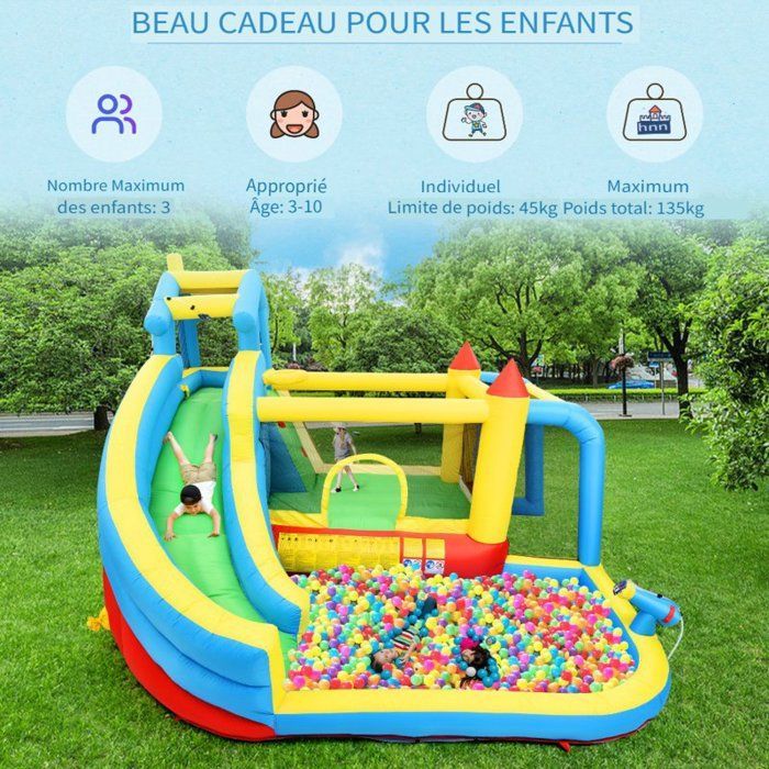 Inflatable castle for children, 5-in-1 inflatable castle for children aged 3 to 10 years, outdoor inflatable castle with slide