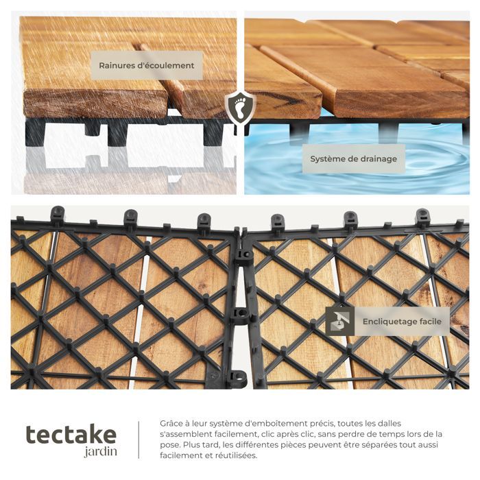 Πλακάκια βεράντας - TECTAKE - Συσκευασία 20 ξύλινων πλακιδίων βεράντας TABULA, 12 σανίδες η καθεμία - Καφέ