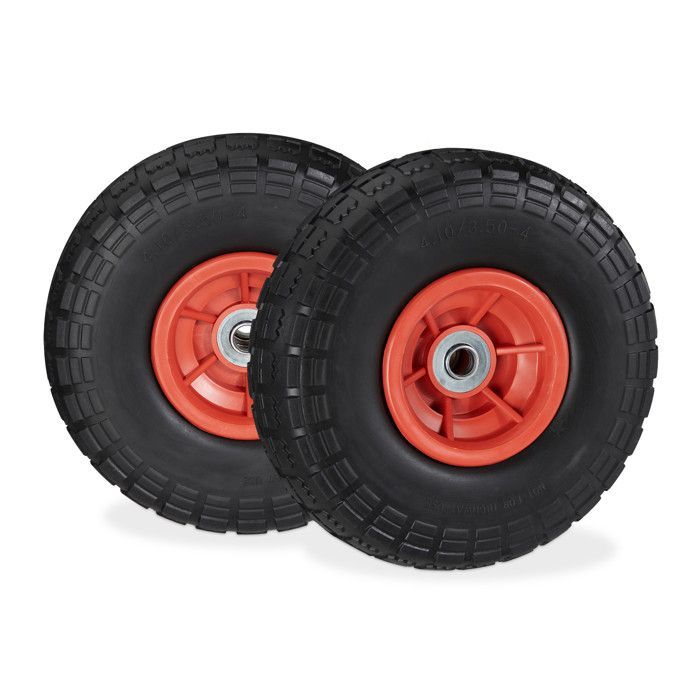 Relaxdays Sackkarren-Radsatz, 2er-Set, Gummi, 260x85, 16 mm, 4,1/3,5-4 Achse, 150 kg, Schwarz/Rot
