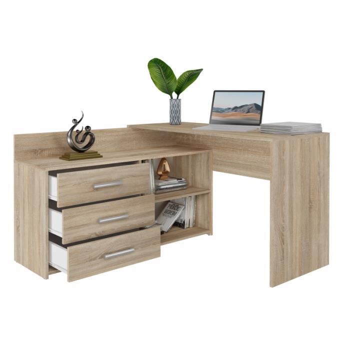 MOLINE - Corner desk with storage - 3 drawers + 2 shelves - 120x50x76 cm - Computer desk