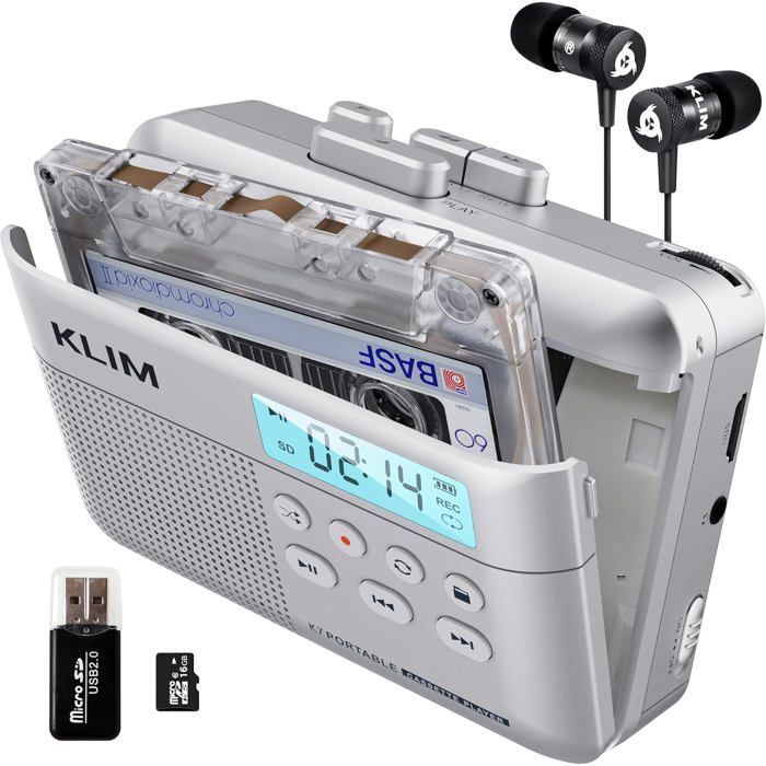 Cassette Player K7 - Lecteur Cassette Audio - Convertisseur Audio en MP3 - Microphone et Haut-Parleur intégrés - Argent