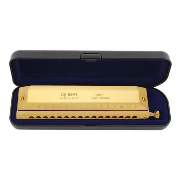 QI MEI Harmonica Chromatique 16 Trous 64 Sons Orgue à Bouche Instrumentos Clé de C Instruments de Musique Professionnels