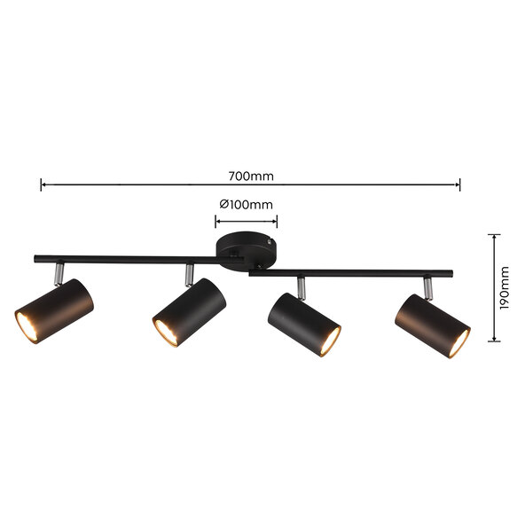 Robert ceiling spotlight, 4-spot, black/matte