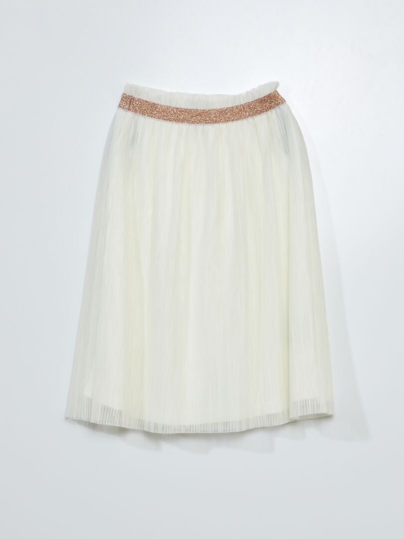 Falda plisada de tul con cinturón de lentejuelas - BLANCO