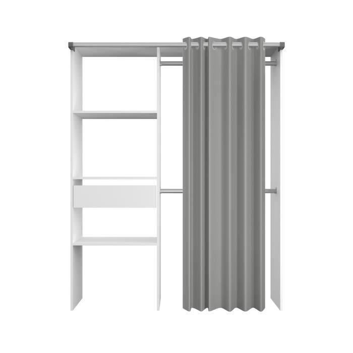 ARTIC dressing room - L143.5 x D48 x H181.9 cm - White + gray curtain - Made in France