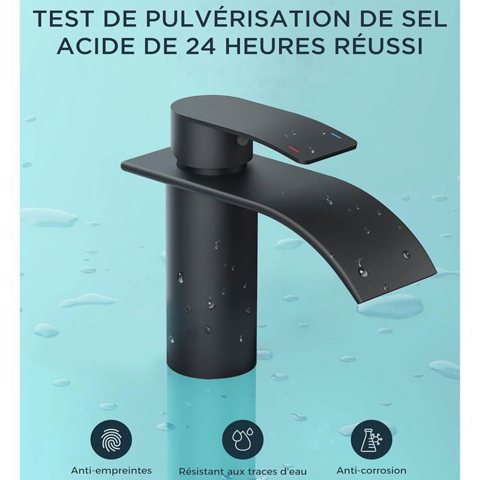 Rubinetto da bagno nero, miscelatore monocomando per acqua calda e fredda.