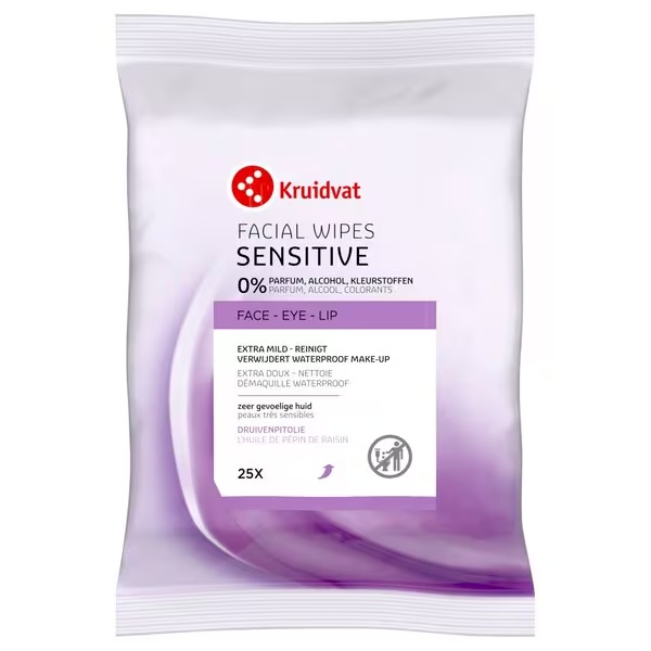 Kruidvat Sensitive maramice za čišćenje lica<br>25 komada - Osjetljiva koža