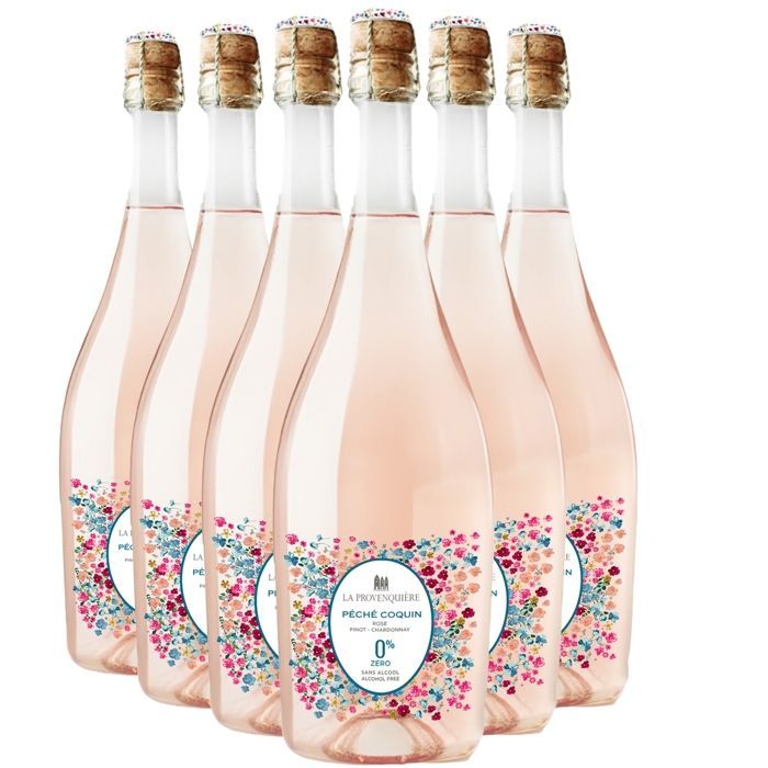 La Provenquière Péché Coquin Pinot - Chardonnay 0% Sans Alcool - Vin de France - Vin Rosé (6x75cl) HVE Sans Alcool