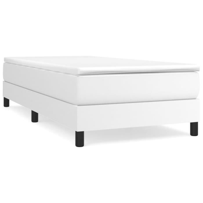 Base de cama de láminas - QIILU - Blanca - 90x190 cm - Piel sintética - Fácil montaje