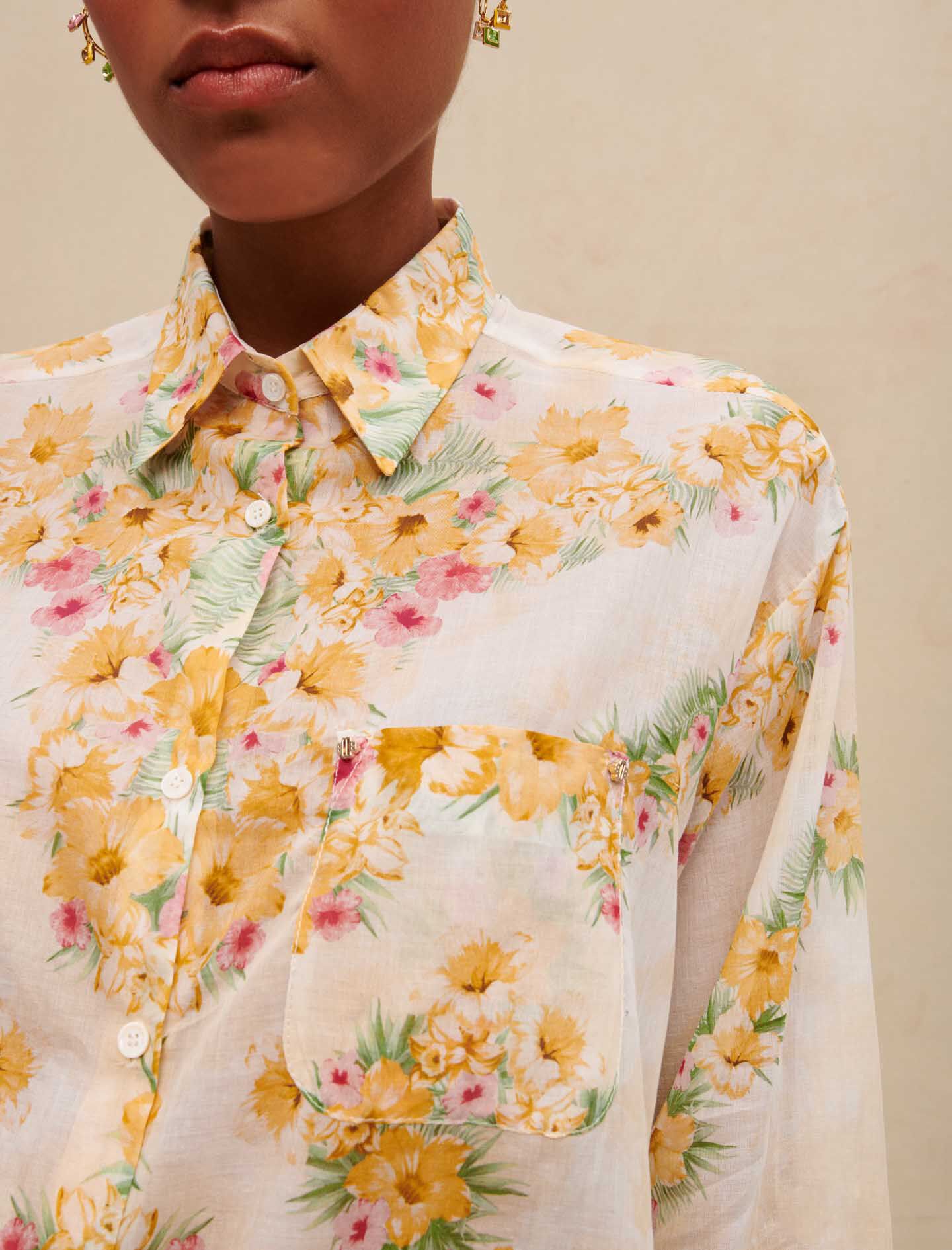 Katoenen shirt - Hibiscusgeel/groen