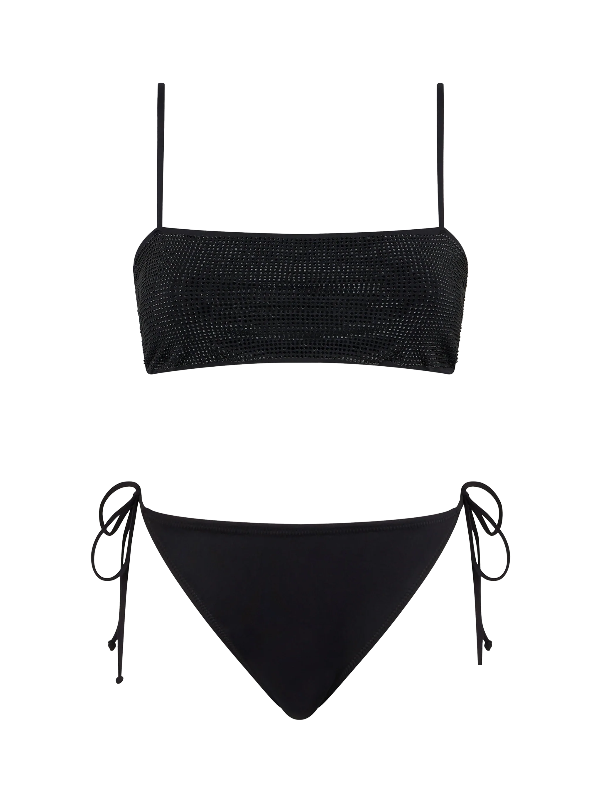 Bikini a fascia da donna nero con strass