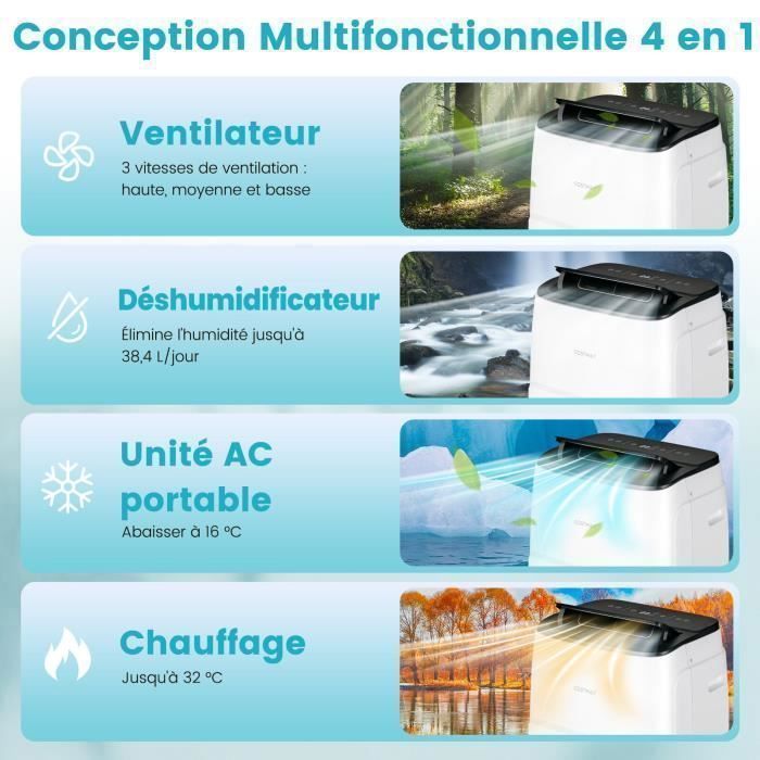 COSTWAY kannettava ilmastointilaite 12000 BTU APP-lämmitin 25°C 3,5 kW R290 6-in-1 Luokka A Hiljainen, Tuuletin, Ilmankuivain, Yötila