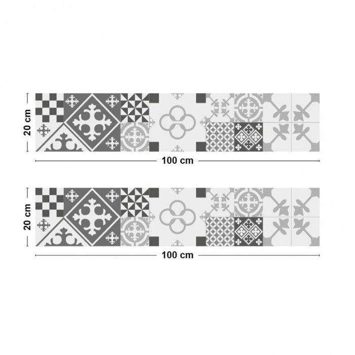 Adhesive aluminum kitchen backsplash with a grey cement tile effect - 200x20 cm (in 2 strips) - 99DECO