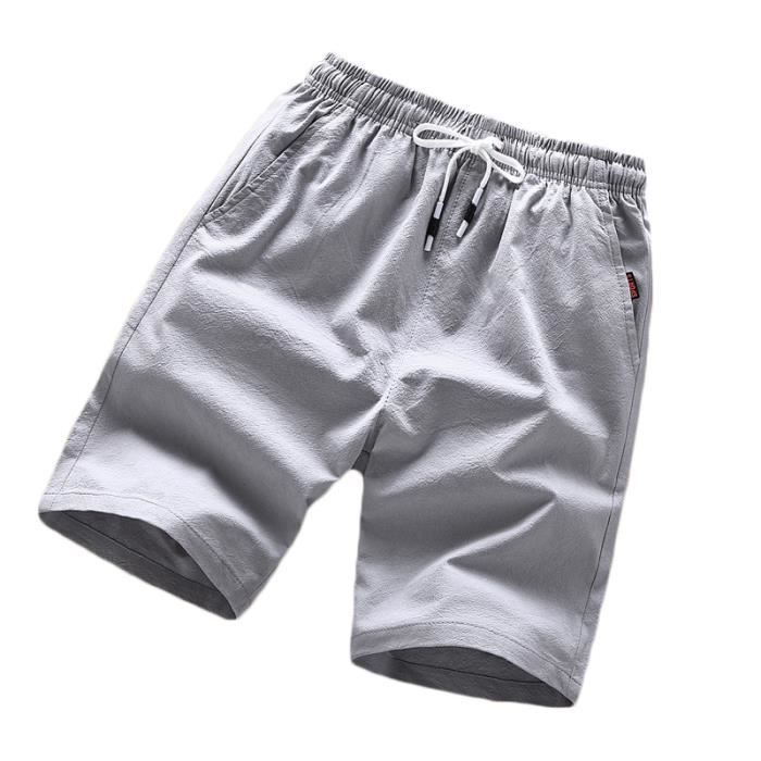 Bermudas ligeras de lino y algodón para hombre, corte recto, cintura elástica estándar.