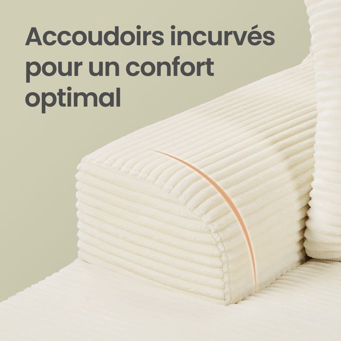 VASAGLE Canapé Fixe d’Angle, Canapé 3 Places Sans Montage, Grande Méridienne Gauche, pour Salon ou Chambre, Blanc