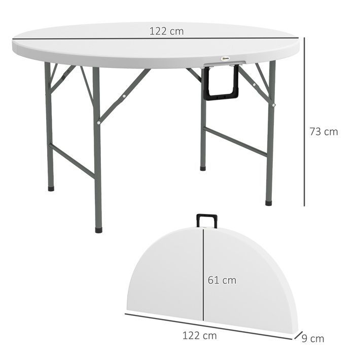 Mesa redonda de jardín Outsunny de HDPE, 122x122x73cm, blanca.