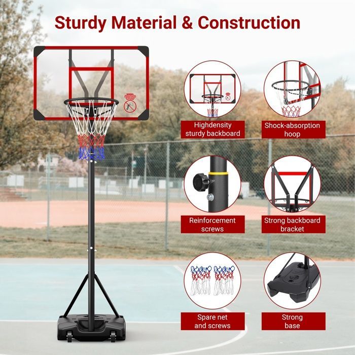 Basketball Hoop - NECHE - Adjustable Height 147-260CM - On Wheels - Red