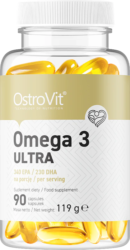 OstroVit Omega 3 Ultra, suplemento alimentar em cápsulas gelatinosas, para o bom funcionamento do coração e do cérebro.