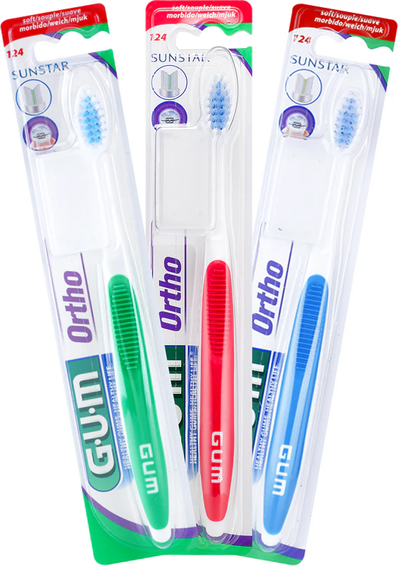 Escova de dentes macia GUM Ortho 124 para aparelhos ortodônticos