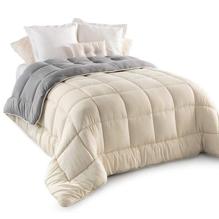 Edredón polar IDMARKET ZOE de 200x200 cm, doble cara, gris y crema, 400 g