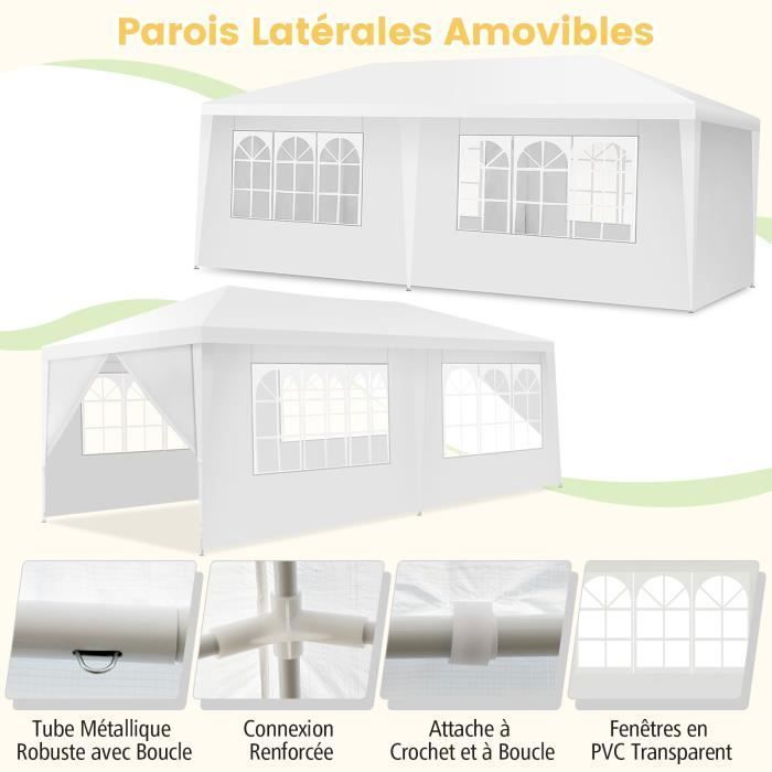 COSTWAY Waterproof Garden Gazebo 3x6M - 6 Removable Walls - Transparent Window - 2 Door Entrances - Parties, Weddings, Beach BBQs