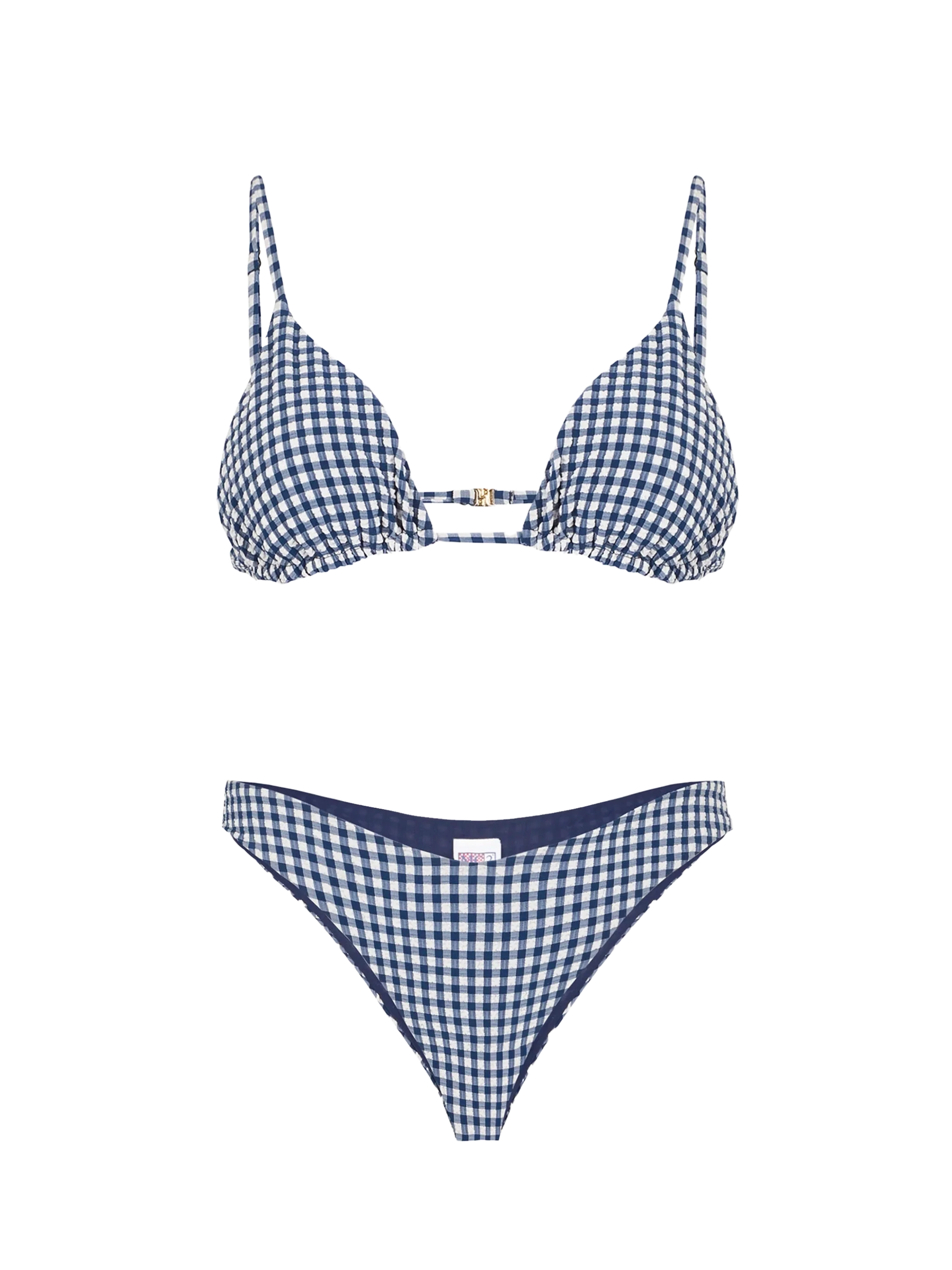 Dames driehoekbikini met blauwe ruitjesprint