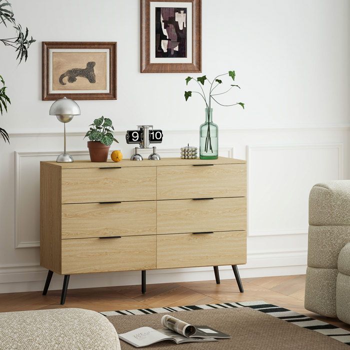 Cômoda com 6 gavetas - HOMCOM - Cômoda para quarto com design moderno anti-tombamento, 110 cm (C) x 40 cm (L) x 75 cm (A) - Acabamento amadeirado