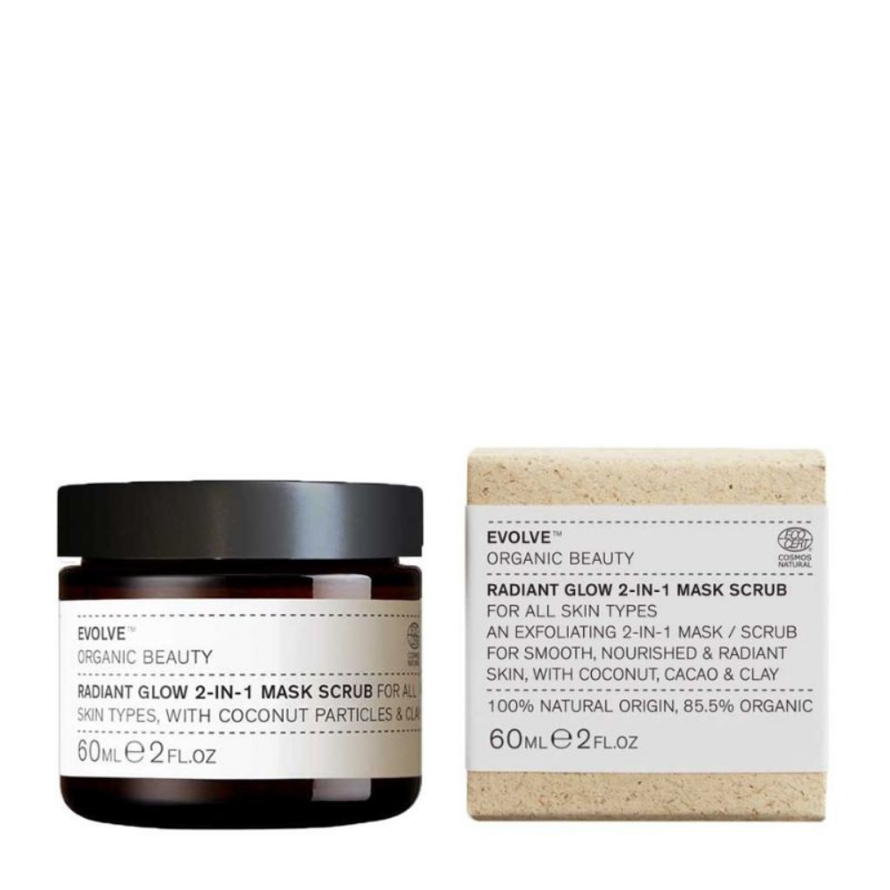 Maschera scrub 2 in 1 Radiant Glow di Evolve Organic Beauty
