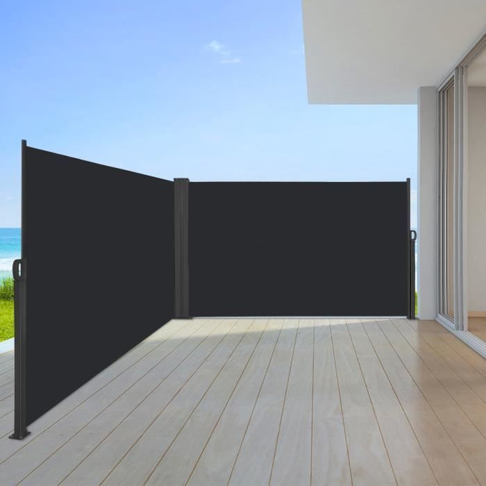 LILIIN Double Side Awning Retractable Privacy Screen Polyester Aluminum Post for Garden Terrace, 180x600cm, Dark Grey