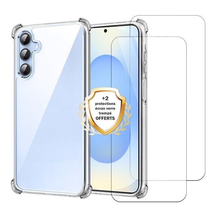 Capa transparente à prova de choque EVETANE compatível com Galaxy S25 + 2 protetores de tela