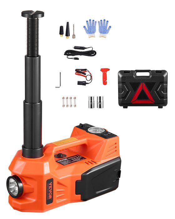 Gato eléctrico para coche VEVOR 5T - Gato elevador ajustable - con inflador incorporado - con martillo de seguridad y luz LED