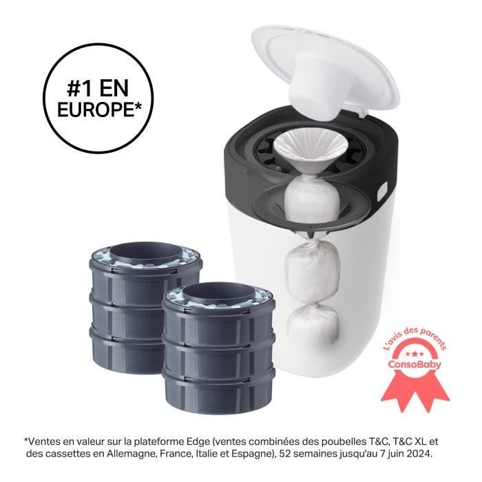 Tommee Tippee - Nappy Bin - Twist & Click Kit - Pack of 6 Refills - Antibacterial Multi-Layer Film - White