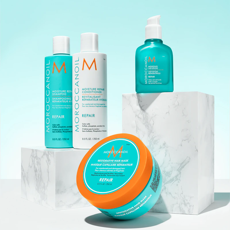 Condicionador reparador Moroccanoil para cabelos quimicamente danificados.