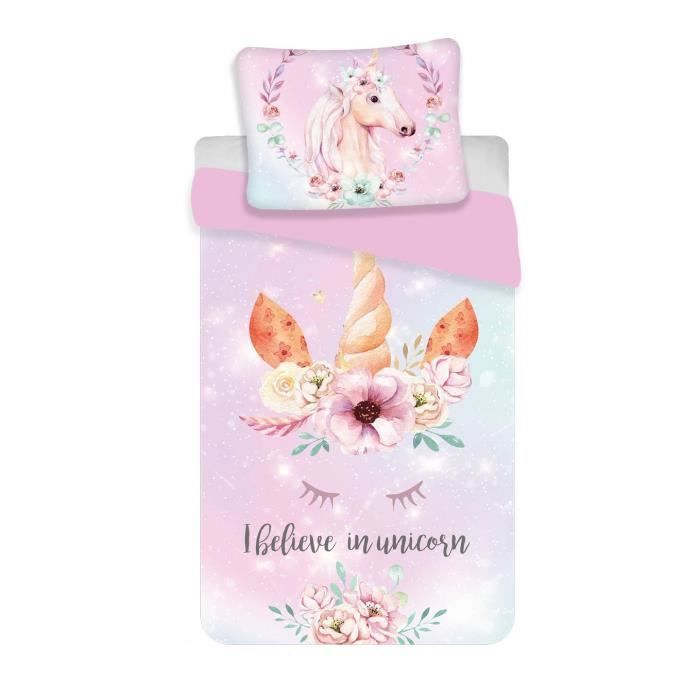 Juego de ropa de cama infantil de unicornio 100% algodón - Funda nórdica 140x200 + Funda de almohada 70x90 cm