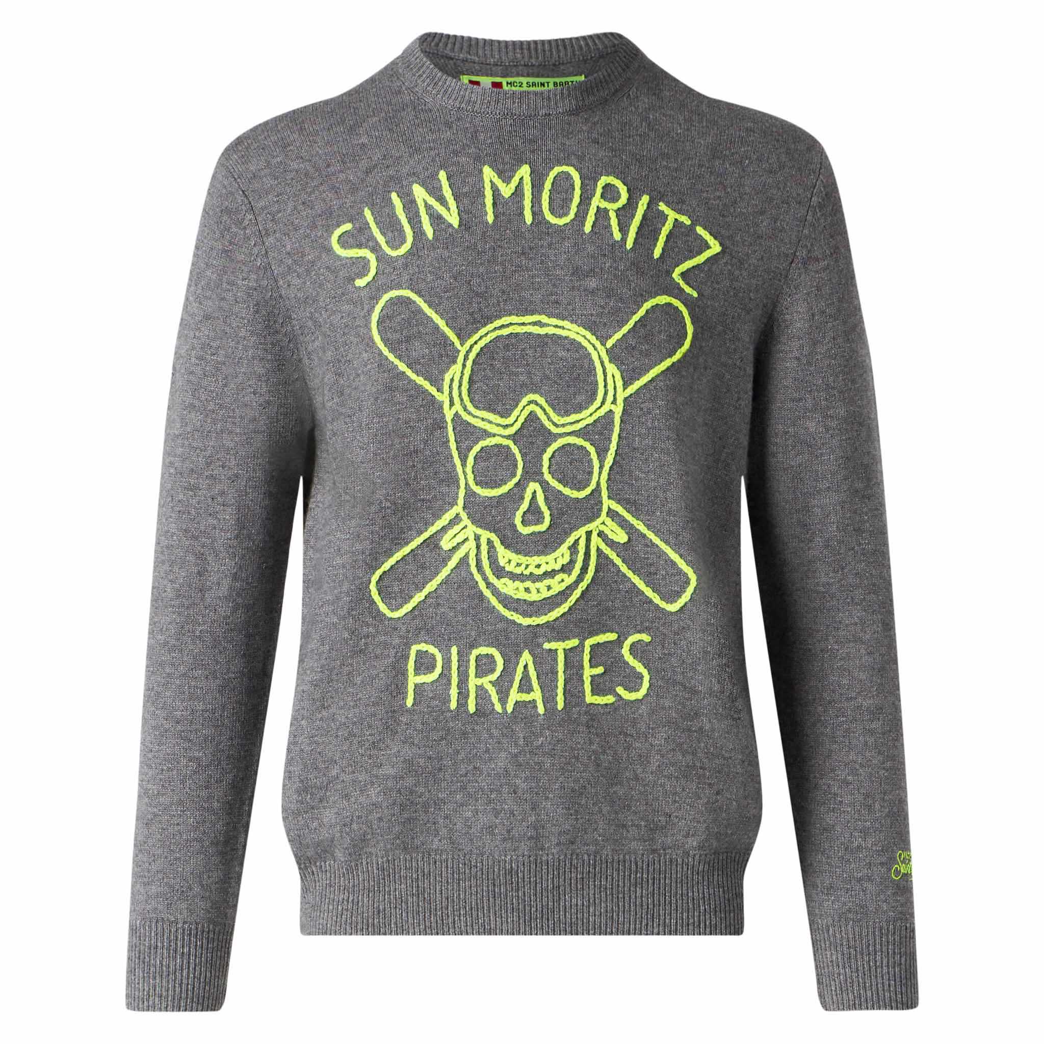 Suéter gris para hombre Sun Moritz Pirates con bordado fluorescente