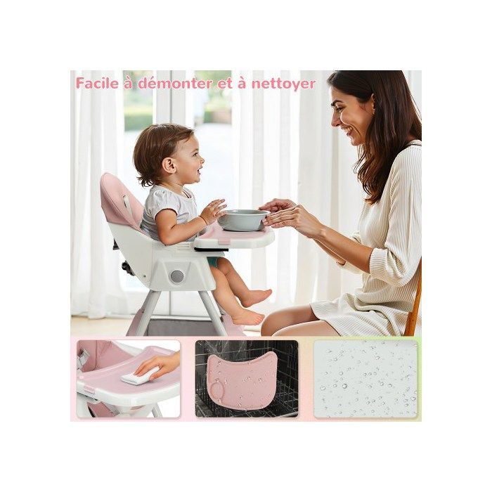 Seggiolone per bambini - ALIGHTUP - Seggiolone convertibile, schienale reclinabile, chiusura compatta, regolabile, multifunzionale - Rosa