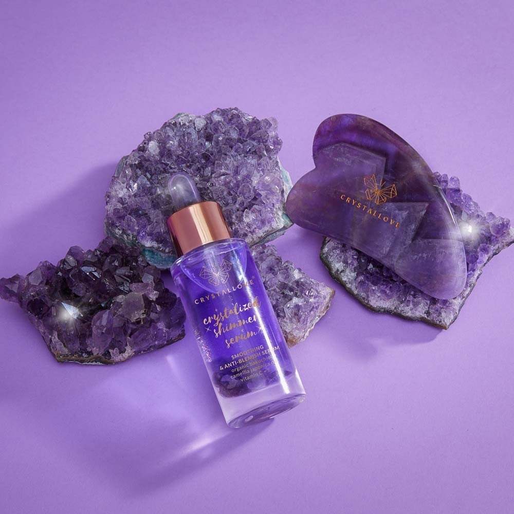 Sada na starostlivosť o tvár Crystallove s kryštálmi ametystu: Sérum + Gua Sha – 1 kus