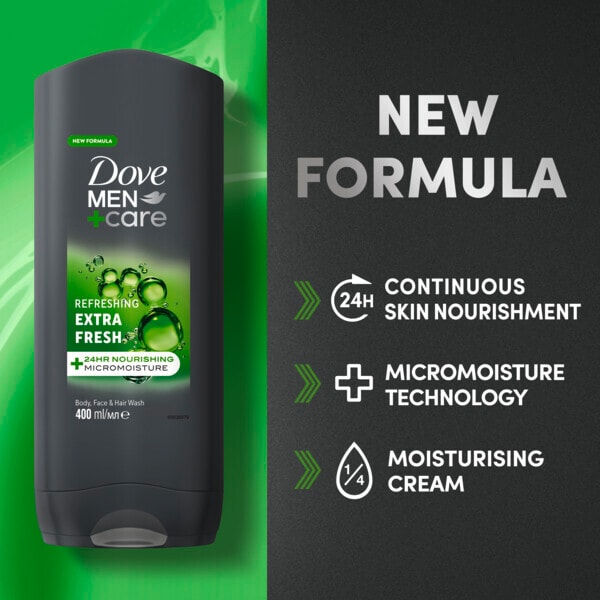 Dove Men+Care Extra Fresh 3v1 mycí gel na vlasy, tělo a obličej 400ml | Pánský | Superdrug