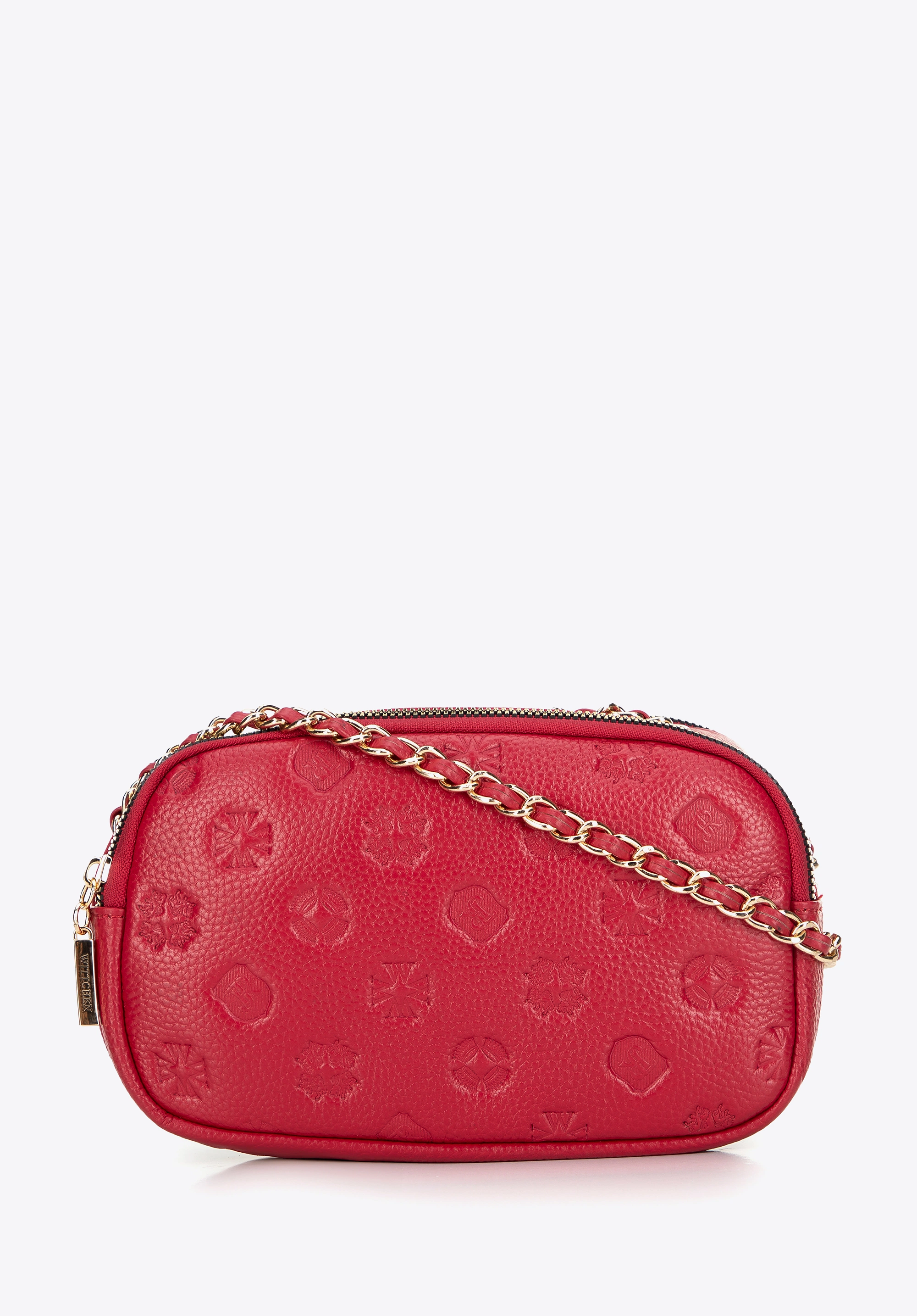 Damska crossbody ze skóry na łańcuszku malinowa