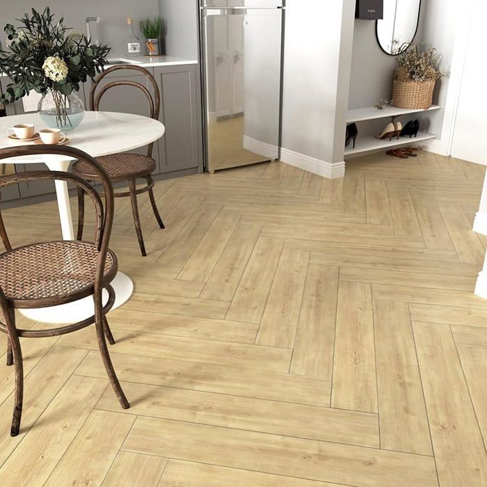 Baldosas autoadhesivas de PVC con efecto madera, color beige y amarillo, para suelos de baños y cocinas, baldosas adhesivas, linóleo con efecto madera, 4 paneles de madera.