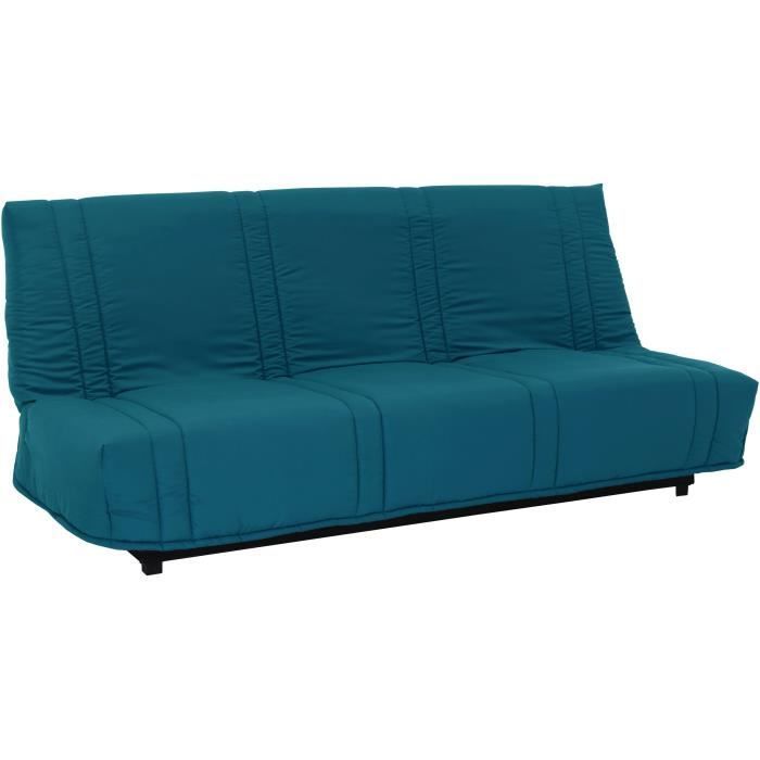 Sofá cama clic-clac de 3 plazas - Azul pato - 100% algodón - Ancho 193 x Profundidad 92 cm - LENA