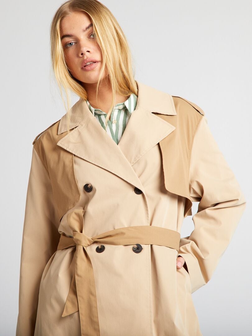 Lange, zwierige trenchcoat - BEIGE