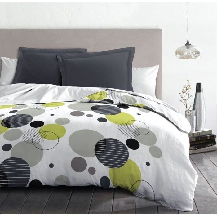Juego de ropa de cama de microfibra - HOME LINGE PASSION - DREAM BUBBLES - Funda nórdica 220 x 240 cm + 2 fundas de almohada 63 x 63 cm - Gris