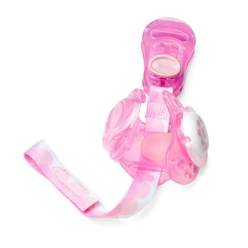 Chicco rosa Schnullerclip mit Saugerüberzug