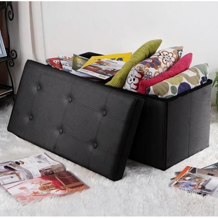 Canapé Pouf avec coffre de rangement - TEENO - Noir - Simili cuir - 76 x 38 x 38 cm