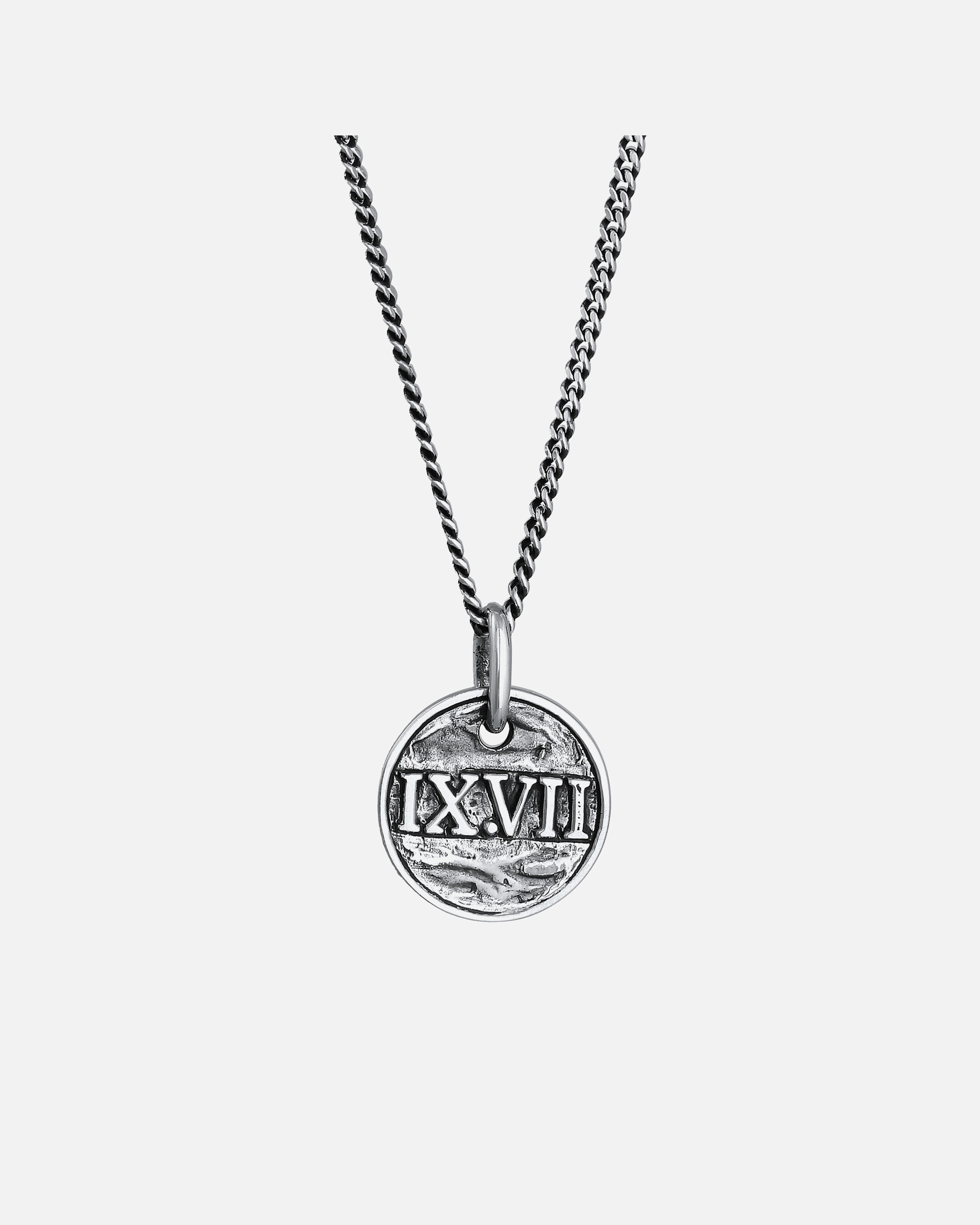 KUZZOI Pendentif homme pièce chiffres romains en argent 925 sterling oxydé
